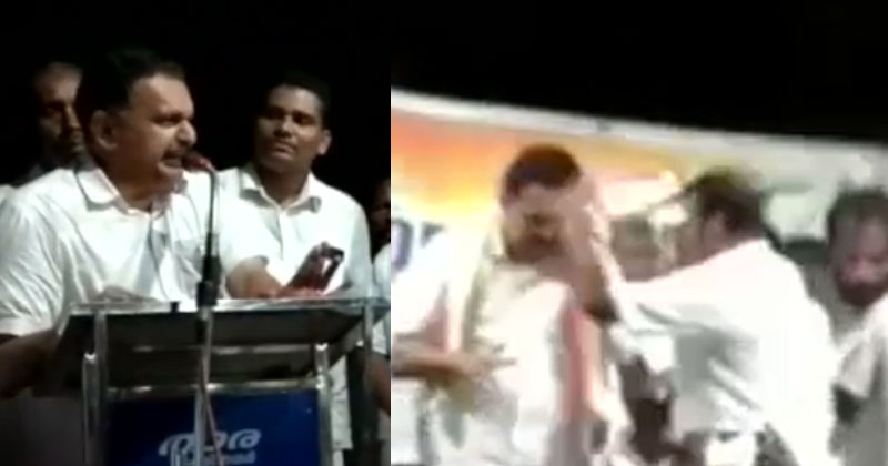 പ്രചാരണ പരിപാടിക്കിടെ സ്റ്റേജ് തകർന്നു; ഏത് പ്രതിസന്ധിയെയും ചിരിച്ചു തരണം ചെയ്യുമെന്ന് കെ മുരളീധരൻ
