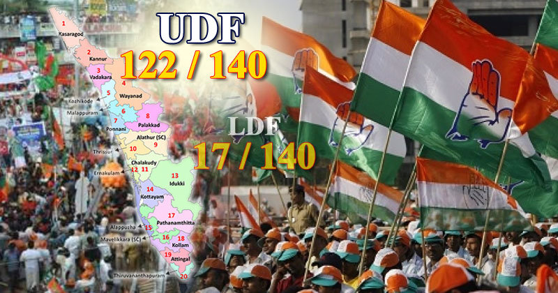 എൽഡിഎഫ് കോട്ടകളെയും തകര്‍ത്ത് 140ല്‍ 122 മണ്ഡലങ്ങളും പിടിച്ച് കോണ്‍ഗ്രസ്; 16 മന്ത്രിമാരുടെ മണ്ഡലങ്ങളിലും എൽഡിഎഫ് പിന്നില്‍
