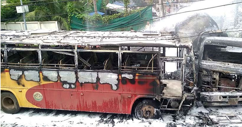 Video | ലോറിയുമായി കൂട്ടിയിടിച്ച് KSRTC ബസിന് തീപിടിച്ചു ; നിരവധി പേര്‍ക്ക് പരിക്ക്
