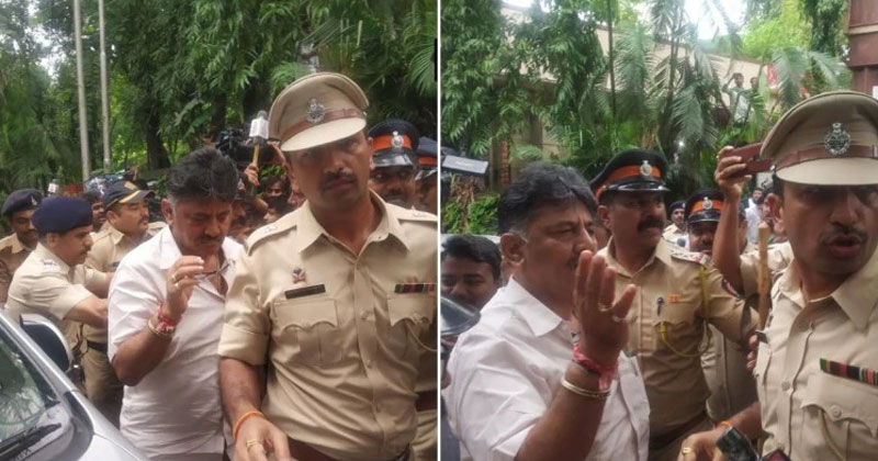 ഡി.കെയെ കസ്റ്റഡിയിലെടുത്തു; നിരോധനാജ്ഞ; ജനാധിപത്യത്തെ പോലീസിനെക്കൊണ്ട് അടിച്ചമര്‍ത്തുന്നുവെന്ന് ആക്ഷേപം