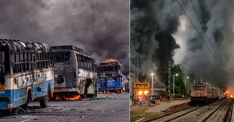 പൗരത്വ ഭേദഗതി നിയമത്തില്‍ പ്രക്ഷോഭം ശക്തം : ബംഗാളില്‍ അഞ്ച് ട്രെയിനുകള്‍ക്കും 15 ബസുകള്‍ക്കും തീയിട്ടു