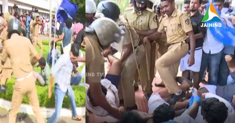 കാലിക്കറ്റ് യൂണിവേഴ്‌സിറ്റി ഭരണ കാര്യാലയത്തിലേക്ക് പ്രതിപക്ഷ വിദ്യാർത്ഥി മാർച്ച്; പ്രവർത്തകർക്ക് നേരെ പോലീസ് അതിക്രമം;  കെ.എസ്.യു. ജില്ലാ വൈസ് പ്രസിഡന്‍റ് ഉൾപ്പടെ നിരവധി പേർക്ക് പരിക്ക്