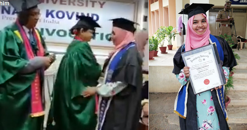 രാഷ്ട്രപതി പങ്കെടുത്ത ബിരുദദാനച്ചടങ്ങിനിടെ റാങ്ക് ജേതാവിനെ ഹാളിനു പുറത്താക്കിയതായി ആരോപണം