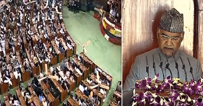 രാഷ്ട്രപതിയുടെ നയപ്രഖ്യാപന പ്രസംഗത്തില്‍ ലോക്‌സഭയില്‍ മുന്‍നിരസീറ്റ് ഒഴിച്ചിട്ട് പ്രതിഷേധം അറിയിച്ച്  പ്രതിപക്ഷ നേതാക്കള്‍