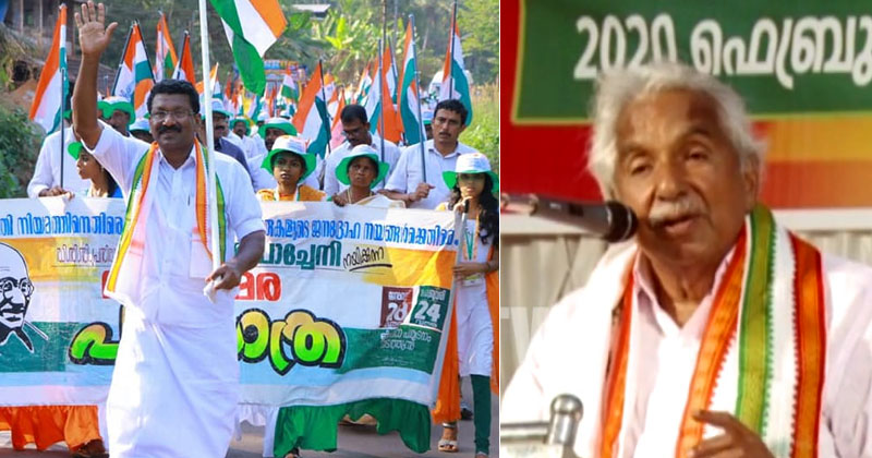 പൗരത്വ നിയമത്തിനെതിരായുള്ള പ്രക്ഷോഭങ്ങളില്‍ പിണറായിക്ക് ഇരട്ടത്താപ്പ് സമീപനമെന്ന് ഉമ്മന്‍ ചാണ്ടി ; സതീശന്‍ പാച്ചേനി നയിച്ച സഹനസമര പദയാത്രയ്ക്ക് സമാപനം