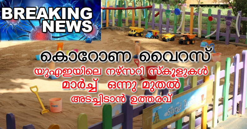 BREAKING NEWS : കൊറോണ വൈറസ് : യുഎഇയിലെ  നഴ്സറി സ്‌കൂളുകള്‍ മാര്‍ച്ച്  ഒന്നു മുതല്‍ അടച്ചിടാന്‍ ഉത്തരവ്