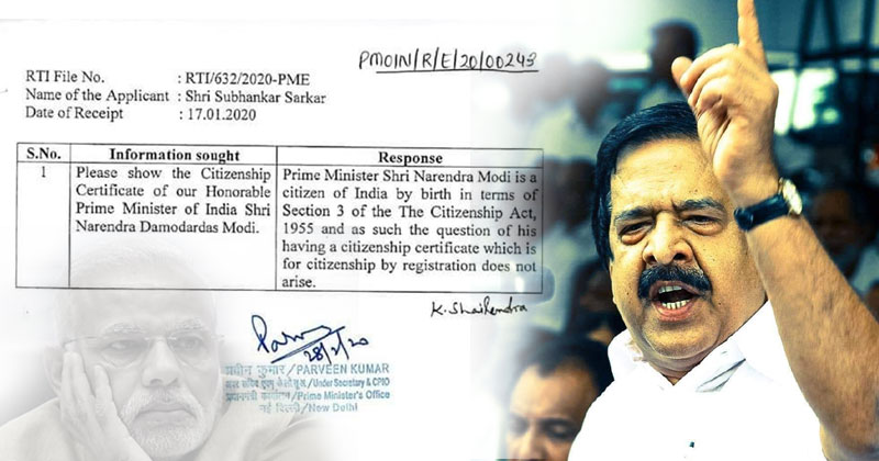'പൗരത്വം ചോദിക്കുന്നവരോട് ഇതേ മറുപടി തന്നെ പറഞ്ഞാല്‍ മതി ; പ്രധാനമന്ത്രിക്കുള്ള അതേ അവകാശമാണ് രാജ്യത്തെ 136 കോടി ജനങ്ങള്‍ക്കും' : രമേശ് ചെന്നിത്തല