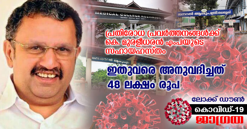 കൊവിഡ്-19 : പ്രതിരോധ പ്രവർത്തനങ്ങൾക്ക് കെ മുരളീധരൻ എംപിയുടെ കൈത്താങ്ങ്; ഇതുവരെ അനുവദിച്ചത് 48 ലക്ഷം രൂപയുടെ ഫണ്ട്