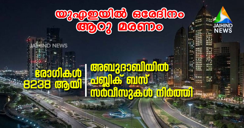 യുഎഇയില്‍ ഒരേദിനം ആറു മരണം : രോഗികള്‍ 8238 ആയി ; അബുദാബിയില്‍ പബ്ലിക് ബസ് സര്‍വീസുകള്‍ നിര്‍ത്തി