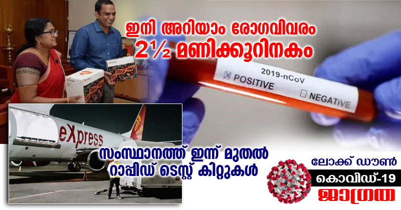 റാപ്പിഡ് ടെസ്റ്റ് കിറ്റുകൾ ഉപയോഗിച്ചുള്ള പരിശോധന സംസ്ഥാനത്ത് ഇന്ന് ആരംഭിക്കും; കിറ്റുകൾ എത്തിച്ചത് ശശി തരൂർ എം പി