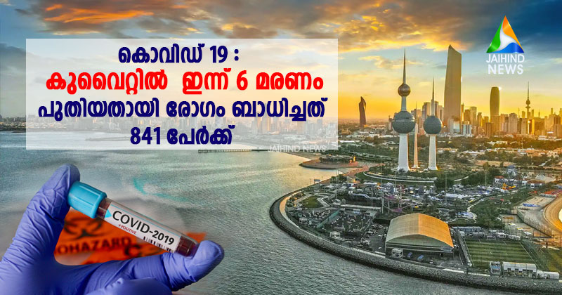 കുവൈറ്റില്‍ കൊവിഡ് മൂലം 6 മരണം : 841 പേര്‍ക്ക് പുതിയതായി രോഗം