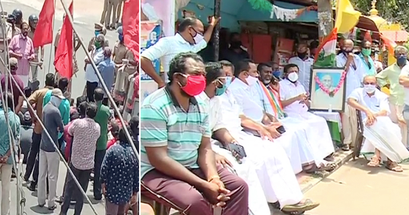 സത്യാഗ്രഹത്തിന് നേരെ പ്രതിഷേധ ജാഥ സംഘടിപ്പിച്ച്  മനഃപൂർവമായി അക്രമം നടത്താൻ സിപിഎം ശ്രമമെന്ന് പരാതി; പ്രതിഷേധ ജാഥ മേയറുടെ നേതൃത്വത്തിൽ