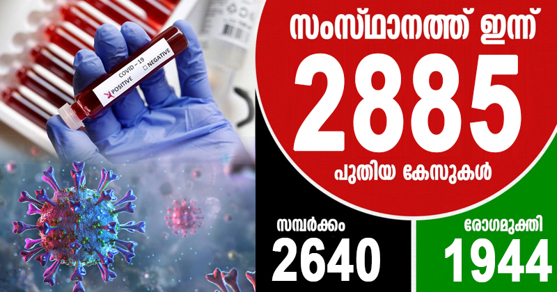 കൊവിഡ്-19 : സംസ്ഥാനത്ത് ഇന്ന്  2885 പേര്‍ക്ക് രോഗം; 1944 പേര്‍ക്ക് രോഗമുക്തി