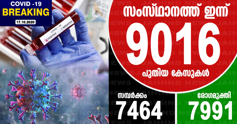 കൊവിഡ്-19 : സംസ്ഥാനത്ത് ഇന്ന് 9016 പേര്‍ക്ക് രോഗം സ്ഥിരീകരിച്ചു; 7991 പേര്‍ക്ക് രോഗമുക്തി