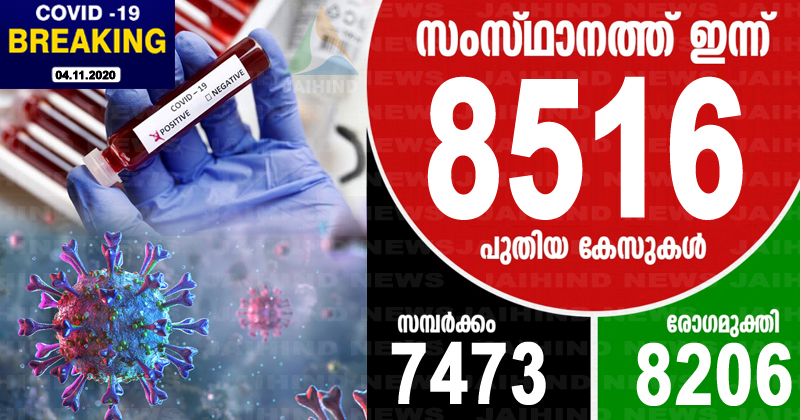 കൊവിഡ്-19 : സംസ്ഥാനത്ത് ഇന്ന് രോഗം സ്ഥിരീകരിച്ചത് 8516 പേര്‍ക്ക്; 28 മരണം