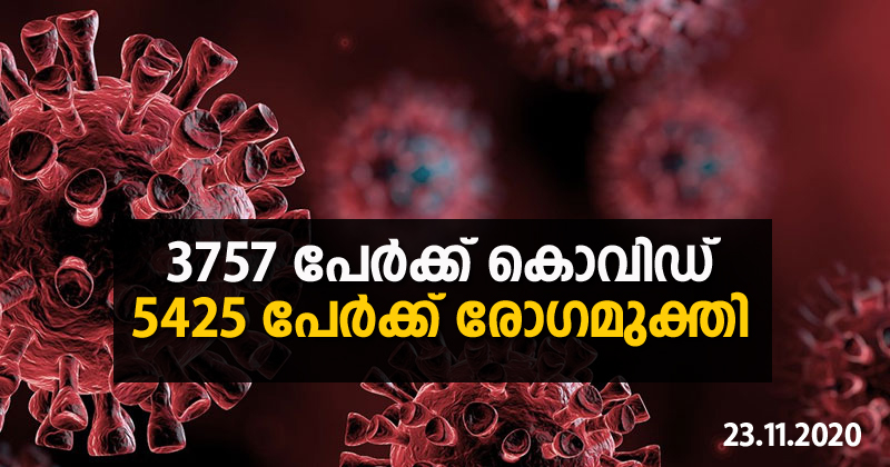 3757 പേര്‍ക്ക് കൊവിഡ് ; 5425 പേര്‍ക്ക് രോഗമുക്തി, ടെസ്റ്റ് പോസിറ്റിവിറ്റി 10.54 %