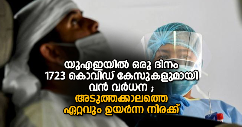 യുഎഇയില്‍ ഒരു ദിനം 1723 കൊവിഡ് കേസുകളുമായി വന്‍ വര്‍ധന ; അടുത്തക്കാലത്തെ ഏറ്റവും ഉയര്‍ന്ന നിരക്ക്