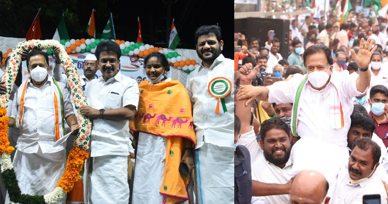 കരിമ്പനകളുടെ നാട്ടിലെ തേരോട്ടത്തിന് ശേഷം പൂരങ്ങളുടെ ദേശത്തേക്ക് ; പാലക്കാടിനെ ഇളക്കിമറിച്ച് ഐശ്വര്യകേരള യാത്ര