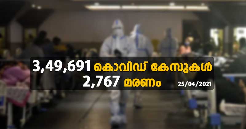പിടിവിട്ട് കൊവിഡ് : രാജ്യത്ത് ഒരു ദിവസം 3,49,691 പുതിയ രോഗികള്‍, 2,767 മരണം