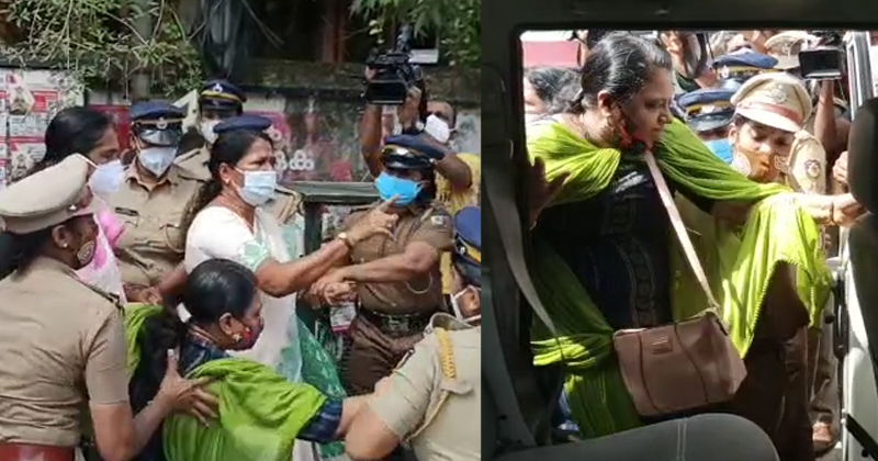 ജോസഫൈനെതിരെ മഹിളാ കോണ്‍ഗ്രസ് ; എകെജി സെന്‍ററിനുമുന്നില്‍ വന്‍ പ്രതിഷേധം, അറസ്റ്റ്