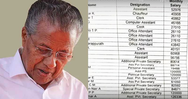 ഒന്നാം പിണറായി സര്‍ക്കാരിലെ പേഴ്സണല്‍ സ്റ്റാഫുകളുടെ ശമ്പളം : ഒരു മാസം നല്‍കിയത് രണ്ടര കോടിയിലധികം രൂപ ; വിവരാവകാശരേഖ