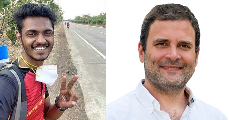 കോടഞ്ചേരി മുതൽ കാശ്മീർ വരെ കാൽനടയായി യാത്ര ചെയ്ത സിവിൻ കെപിയെ രാഹുൽ ഗാന്ധി എംപി അഭിനന്ദിച്ചു