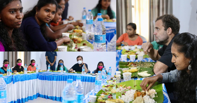 'ഇവരുടെ പ്രതീക്ഷകളും അഭിലാഷങ്ങളും സംരക്ഷിക്കപ്പെടണം' ; പിന്നാക്ക വിഭാഗത്തില്‍ നിന്നും ക്ലാറ്റ് യോഗ്യത നേടിയവർക്കൊപ്പം ഓണസദ്യ കഴിച്ച് രാഹുൽ ഗാന്ധി