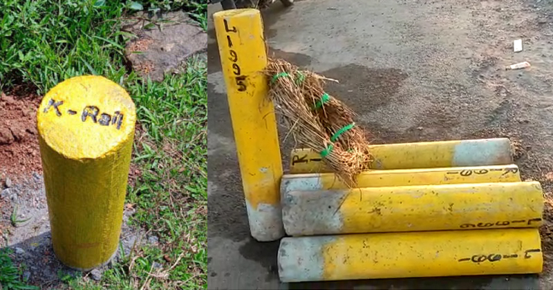 മാടായിപ്പാറയില്‍ കെ റെയില്‍ കല്ലുകള്‍ പിഴുതുമാറ്റി റീത്ത് വെച്ച നിലയില്‍