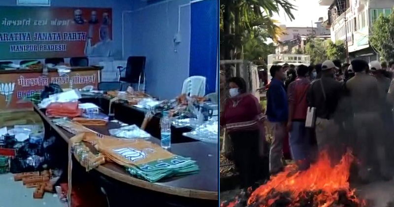 മണിപ്പൂർ ബിജെപിയില്‍ പൊട്ടിത്തെറി ; പ്രവർത്തകർ നരേന്ദ്രമോദിയുടെ കോലം കത്തിച്ചു