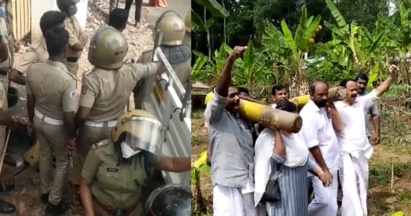 കോട്ടയത്ത് കെ റെയില്‍ കല്ലുകള്‍ പിഴുതെറിഞ്ഞു; നട്ടാശേരിയില്‍ സംഘർഷം