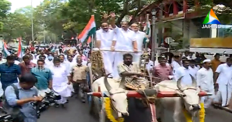 പാചകവാതക-ഇന്ധന വിലക്കയറ്റത്തിനെതിരെ കോണ്‍ഗ്രസിന്‍റെ രാജ്ഭവന്‍ മാർച്ച്; പ്രതിഷേധ കാളവണ്ടി യാത്ര | VIDEO