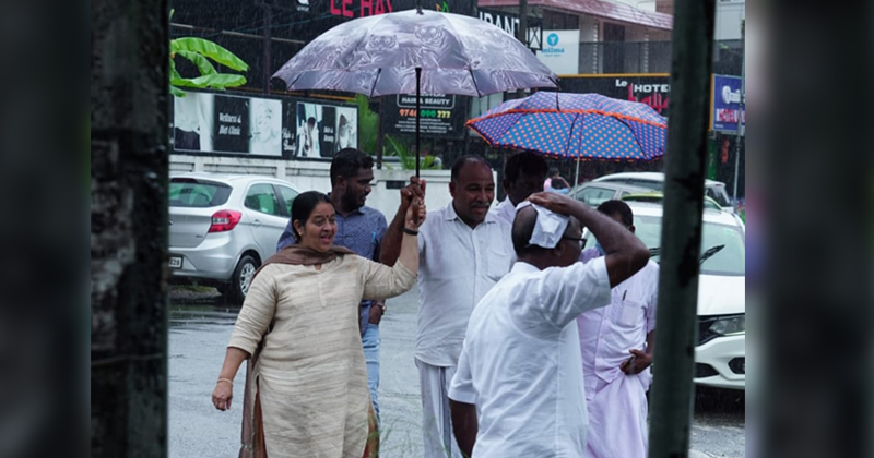 തൃക്കാക്കരയില്‍ തോരാത്ത മഴയിലും ചോരാത്ത ആവേശമായി ഉമാ തോമസ്