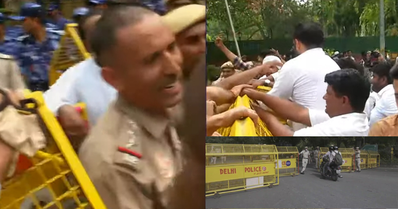 എഐസിസി ആസ്ഥാനത്തേക്കുള്ള വഴിയടച്ച് പോലീസ്; നേതാക്കളെ തടഞ്ഞു, പ്രതിഷേധം