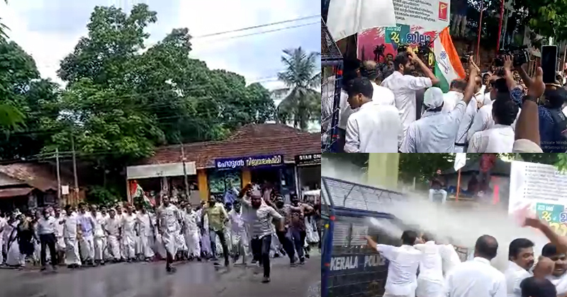 കോഴിക്കോട് കോണ്‍ഗ്രസ് സമരത്തിന് നേരെ ജലപീരങ്കി; ദേശീയ പാത ഉപരോധിച്ച് പ്രവര്‍ത്തകർ