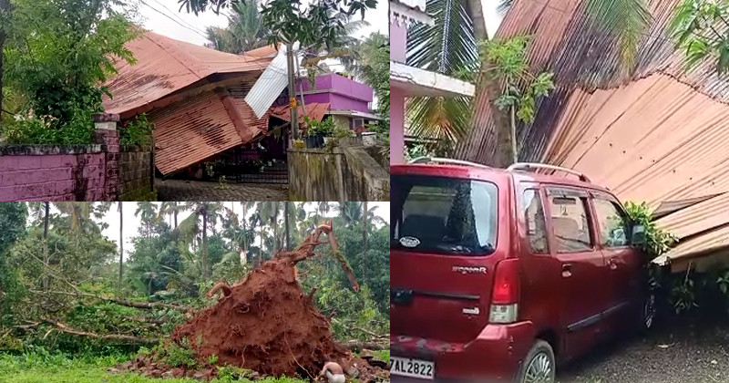 തൃശൂരും കാസർഗോഡും മിന്നല്‍ ചുഴലി; വ്യാപക നാശനഷ്ടം, ആളപായമില്ല