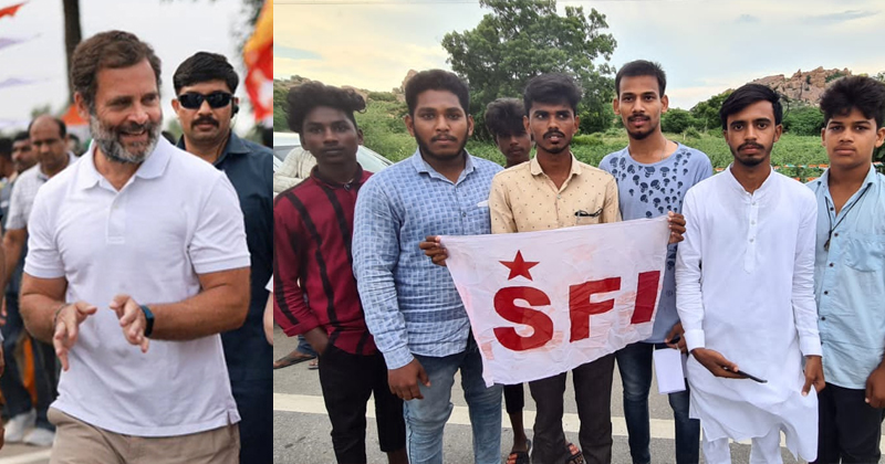 രാഹുല്‍ ഗാന്ധിയെയും ഭാരത് ജോഡോ യാത്രയേയും വരവേറ്റ് എസ്എഫ്ഐ സംഘം | VIDEO
