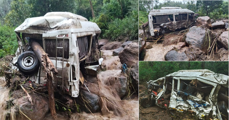 കുതിച്ചെത്തി മലവെള്ളം, തകർന്ന് വിനോദസഞ്ചാരികളുടെ വാഹനം: വടകര സ്വദേശിയെ കാണാതായി; പ്രതികൂല കാലാവസ്ഥയില്‍ തിരച്ചില്‍ നിർത്തി