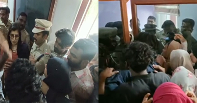 കെ.എസ്.യു പ്രവർത്തകർ പ്രിൻസിപ്പാളിനെ ഖെരാവോ ചെയ്യുന്നു; മഹാരാജാസ് കോളജിൽ സംഘർഷാവസ്ഥ