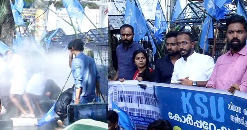 കണ്ണീർ വാതകം, ജലപീരങ്കി, ലാത്തിച്ചാര്‍ജ്; തലസ്ഥാനത്ത് കെഎസ് യു പ്രവർത്തകർക്ക് നേരേ പോലിസ് അതിക്രമം