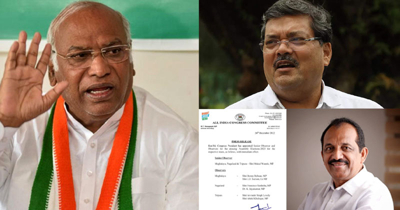 മൂന്ന് സംസ്ഥാനങ്ങളിലെ നിയമസഭാ തെരഞ്ഞെടുപ്പ്: മുകുള്‍ വാസ്നിക് മുതിർന്ന നിരീക്ഷകന്‍, ബെന്നി ബഹനാന്‍ മേഘാലയയുടെ ചുമതലയുള്ള നിരീക്ഷകന്‍