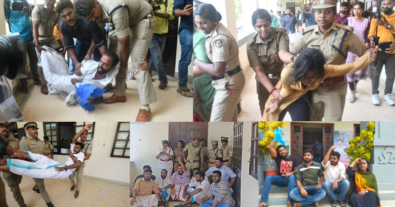എസ്എഫ്ഐ ആള്‍മാറാട്ടം: ജനാധിപത്യത്തെ അട്ടിമറിക്കാനുള്ള ശ്രമത്തെ പ്രതിരോധിക്കുമെന്ന് കെഎസ്‌യു; നേതാക്കളെ മർദ്ദിച്ച് വലിച്ചിഴച്ച് പോലീസ്