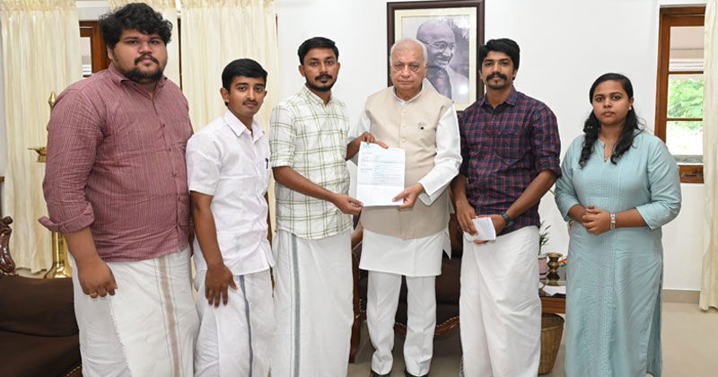 ഉന്നത വിദ്യാഭ്യാസ മേഖലയിലെ തട്ടിപ്പുകളില്‍ അടിയന്തര ഇടപെടല്‍ വേണം: ഗവർണറെ കണ്ട് കെഎസ്‌യു സംഘം; നിവേദനം സമർപ്പിച്ചു