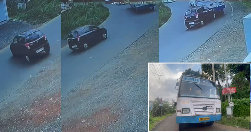അമിത വേഗതയില്‍ അലക്ഷ്യമായി യു ടേണെടുത്ത് കാർ: കെഎസ്ആർടിസി ബസിലേക്ക് ഇടിച്ചുകയറി; ശേഷം നിർത്താതെ മരണപ്പാച്ചില്‍