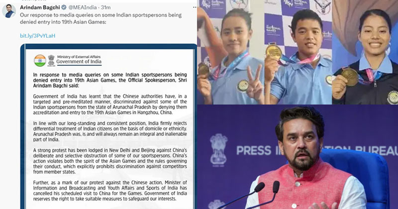 ഏഷ്യന്‍ ഗെയ്സില്‍ പങ്കെടുക്കുന്ന 3 അരുണാചല്‍ പ്രദേശ് താരങ്ങളെ വിലക്കി ചൈന; ശക്തമായ പ്രതിഷേധവുമായി ഇന്ത്യ