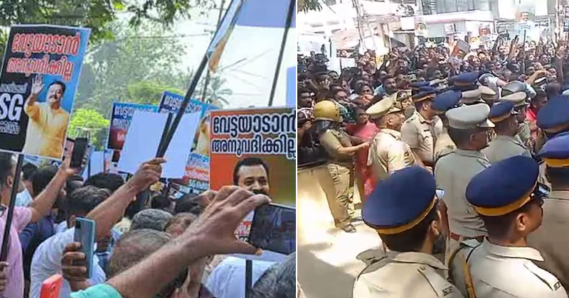 ചോദ്യം ചെയ്യലിനായി സുരേഷ് ഗോപി ഹാജരായി; പദയാത്രയായി നേതാക്കളും പ്രവർത്തകരും: ഗതാഗത തടസം