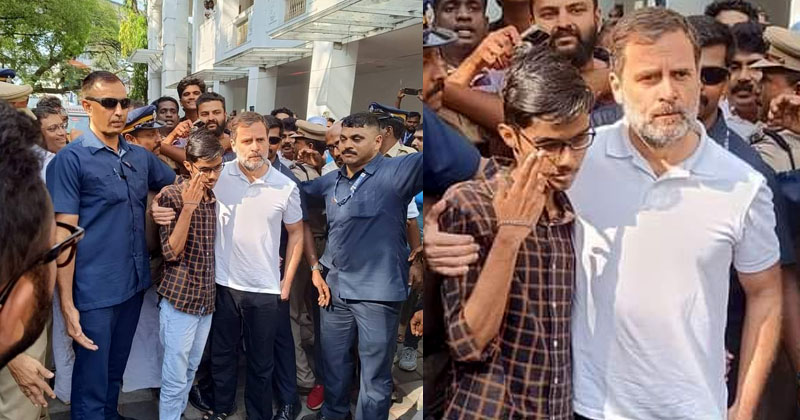 ശ്രീക്കുട്ടനെ ചേര്‍ത്തുപിടിച്ച് രാഹുല്‍ ഗാന്ധി; പോരാട്ടവീര്യത്തിന് അഭിനന്ദനം