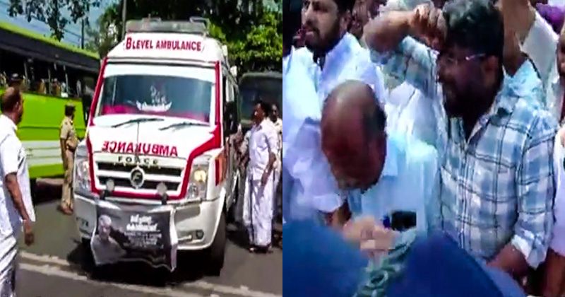 പെൻഷൻ മുടങ്ങിയതിനെ തുടർന്ന് ഭിന്നശേഷിക്കാരന്‍ ജീവനൊടുക്കിയ സംഭവം; മരിച്ച സർക്കാരിന് ആദരാഞ്ജലികൾ എന്ന റീത്തു ഉയർത്തിപിടിച്ച് കോണ്‍ഗ്രസ് പ്രതിഷേധം