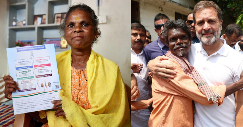 കല്പറ്റയിലെ മരവയൽ കോളനി സന്ദര്‍ശിച്ച് രാഹുല്‍ ഗാന്ധി; ‘കൈത്താങ്ങും കൈപ്പത്തി’ പ്രകടനപത്രിക പരിചയപ്പെടുത്തി