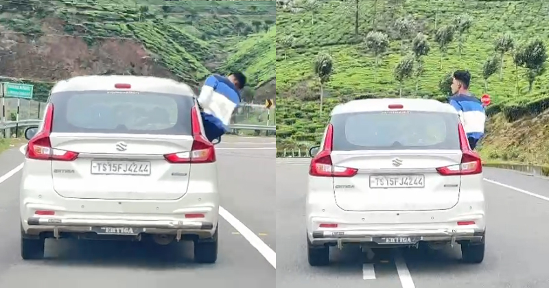 വീണ്ടും അപകടയാത്ര: കാറിന്‍റെ ഡോറിലിരുന്ന് അഭ്യാസം; വാഹനം പിടികൂടി മോട്ടോർവാഹന വകുപ്പ്