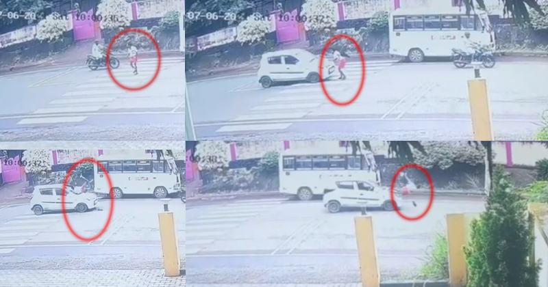 സീബ്രാ ലൈനിലൂടെ റോഡ് മുറിച്ചുകടക്കവേ വയോധികനെ കാർ ഇടിച്ചു തെറിപ്പിച്ചു